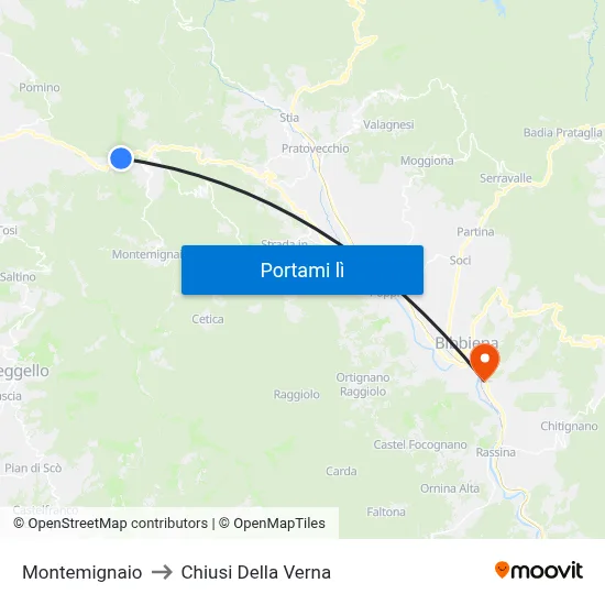 Montemignaio to Chiusi Della Verna map