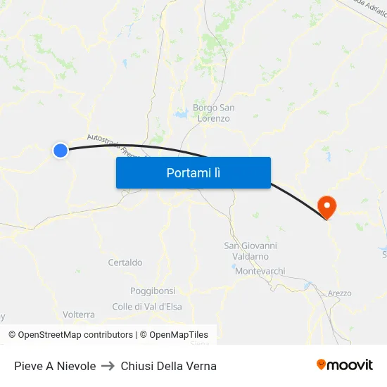 Pieve A Nievole to Chiusi Della Verna map
