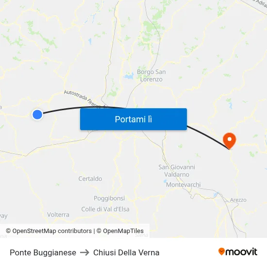 Ponte Buggianese to Chiusi Della Verna map