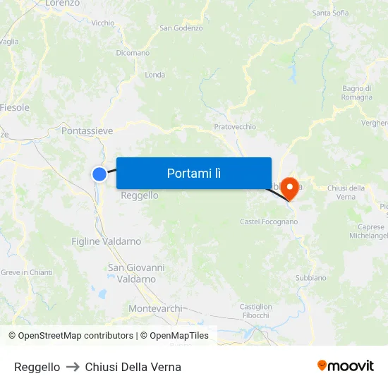 Reggello to Chiusi Della Verna map