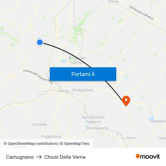 Camugnano to Chiusi Della Verna map