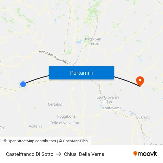 Castelfranco Di Sotto to Chiusi Della Verna map