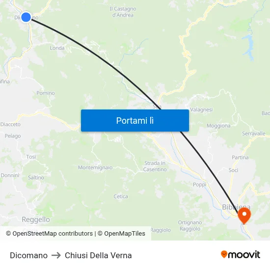 Dicomano to Chiusi Della Verna map