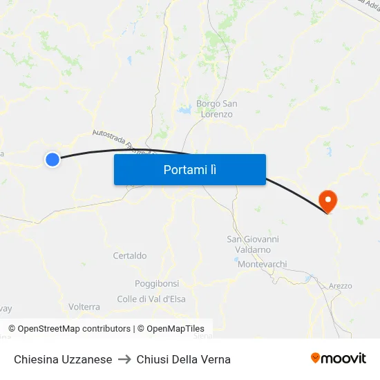 Chiesina Uzzanese to Chiusi Della Verna map