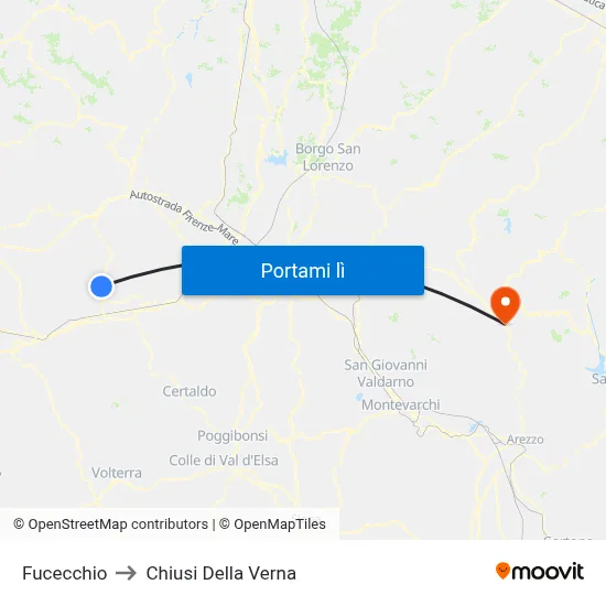Fucecchio to Chiusi Della Verna map