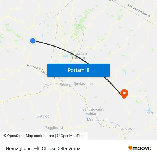 Granaglione to Chiusi Della Verna map