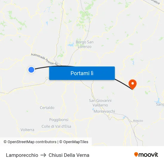 Lamporecchio to Chiusi Della Verna map