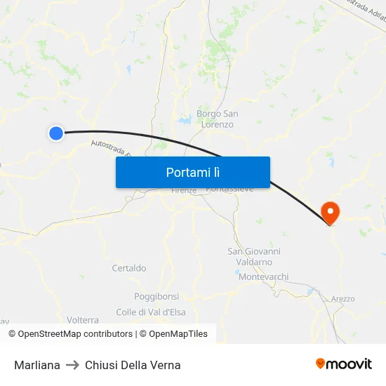 Marliana to Chiusi Della Verna map