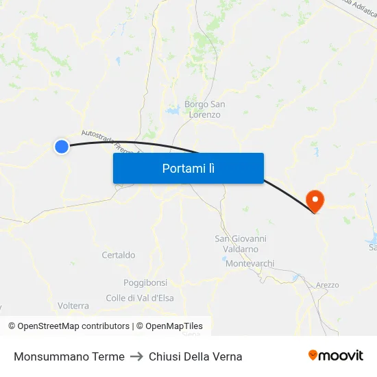 Monsummano Terme to Chiusi Della Verna map