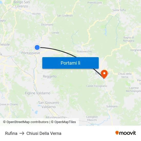 Rufina to Chiusi Della Verna map