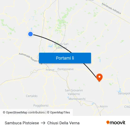 Sambuca Pistoiese to Chiusi Della Verna map