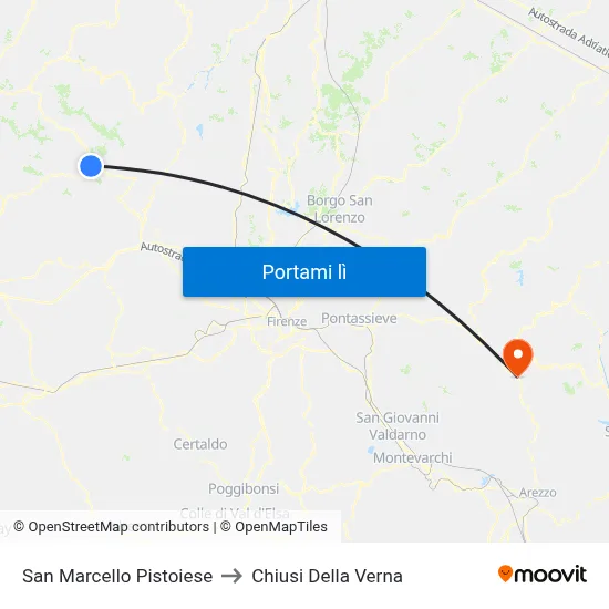 San Marcello Pistoiese to Chiusi Della Verna map