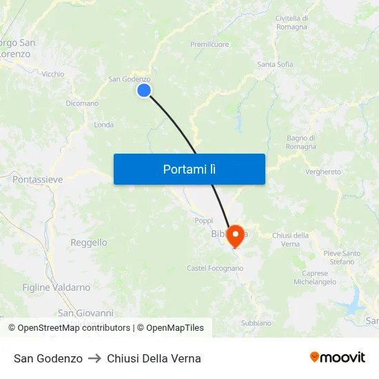 San Godenzo to Chiusi Della Verna map