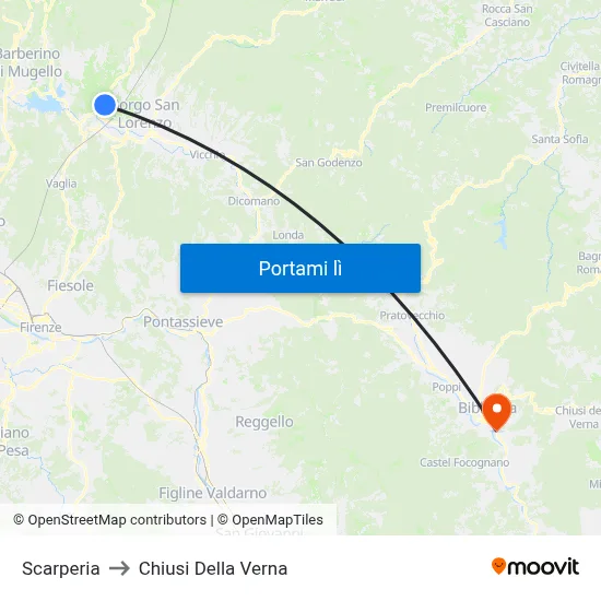Scarperia to Chiusi Della Verna map