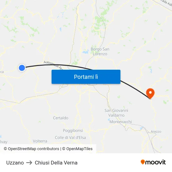 Uzzano to Chiusi Della Verna map