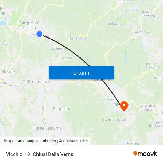 Vicchio to Chiusi Della Verna map