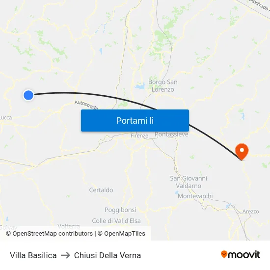 Villa Basilica to Chiusi Della Verna map