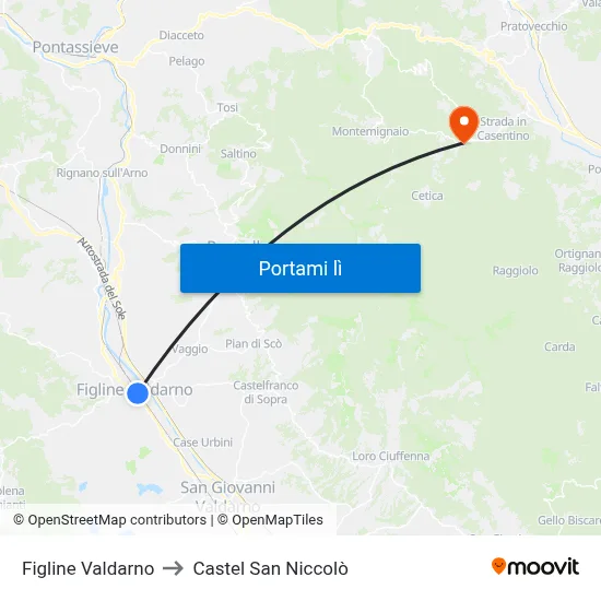 Figline Valdarno to Castel San Niccolò map