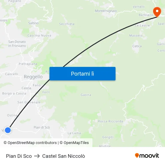 Pian Di Sco to Castel San Niccolò map