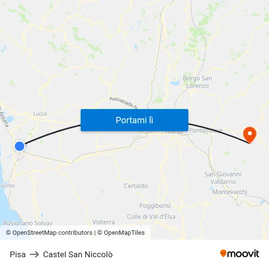 Pisa to Castel San Niccolò map