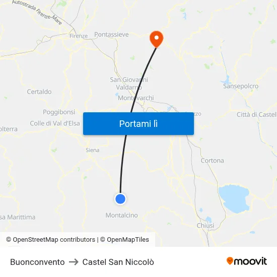 Buonconvento to Castel San Niccolò map