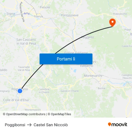 Poggibonsi to Castel San Niccolò map