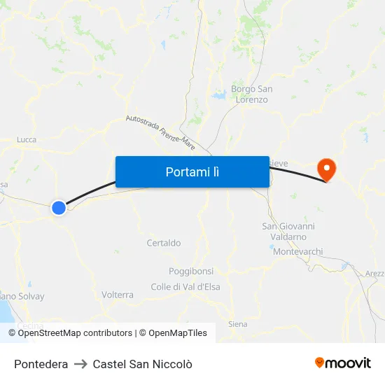 Pontedera to Castel San Niccolò map