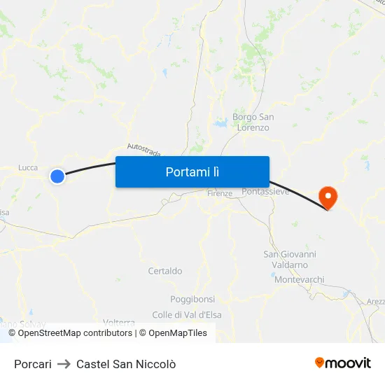 Porcari to Castel San Niccolò map