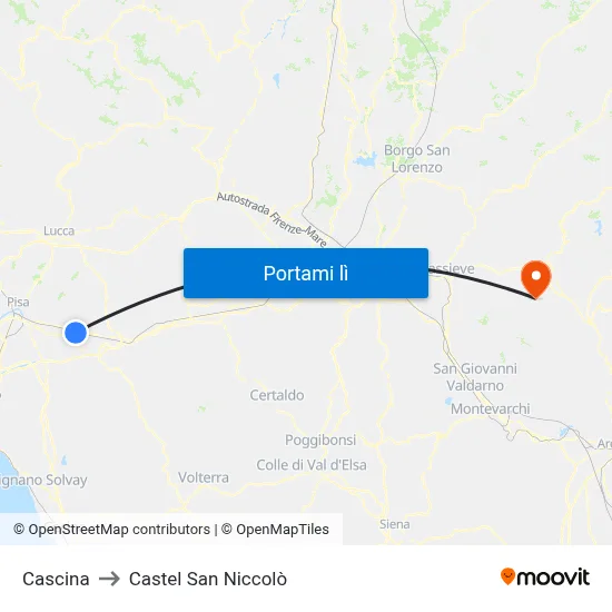 Cascina to Castel San Niccolò map