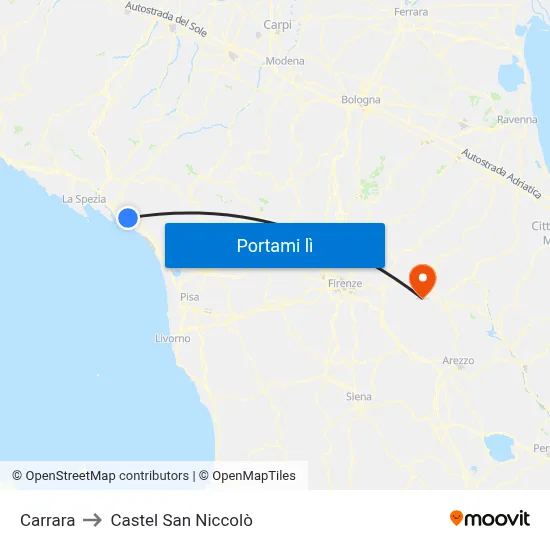 Carrara to Castel San Niccolò map