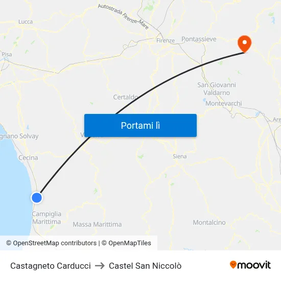 Castagneto Carducci to Castel San Niccolò map