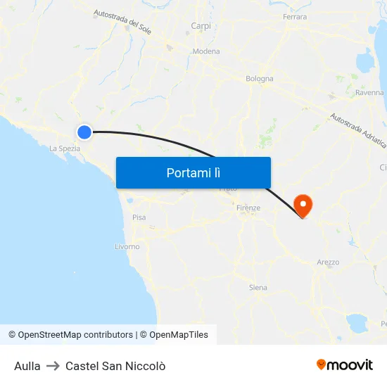 Aulla to Castel San Niccolò map
