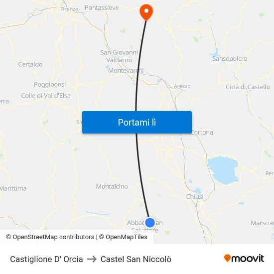Castiglione D' Orcia to Castel San Niccolò map