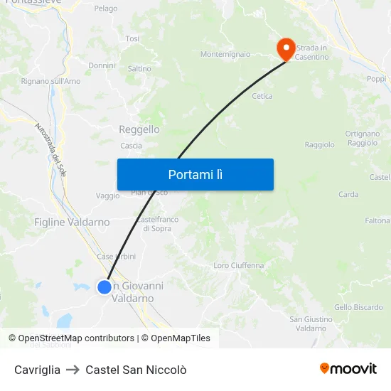 Cavriglia to Castel San Niccolò map