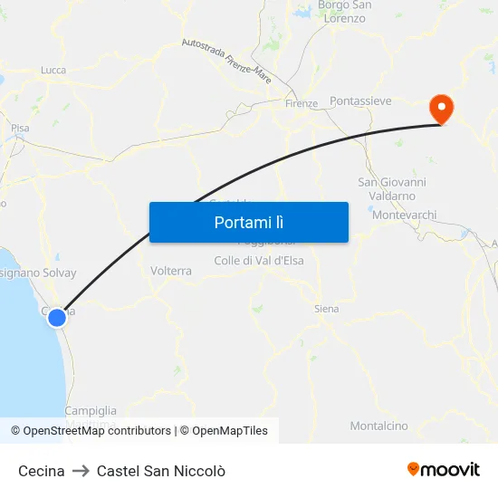 Cecina to Castel San Niccolò map