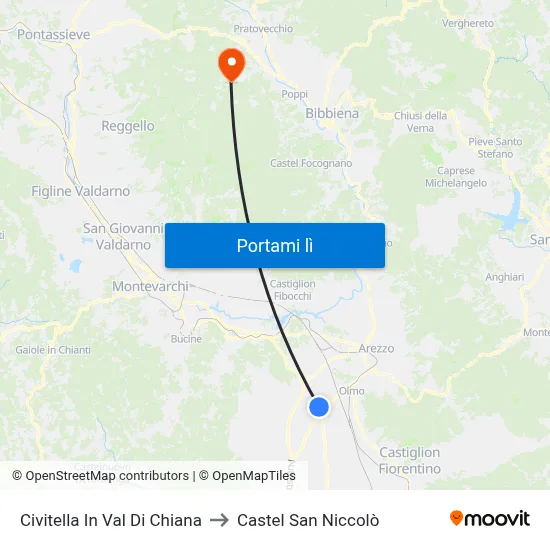 Civitella In Val Di Chiana to Castel San Niccolò map