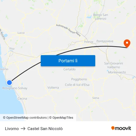 Livorno to Castel San Niccolò map