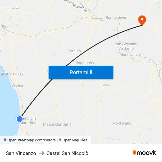 San Vincenzo to Castel San Niccolò map