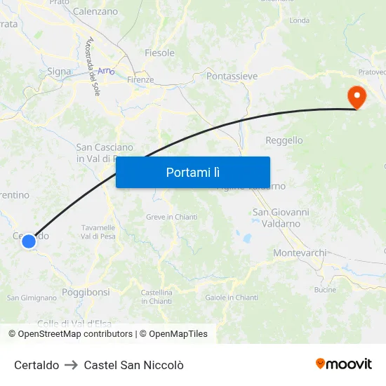 Certaldo to Castel San Niccolò map