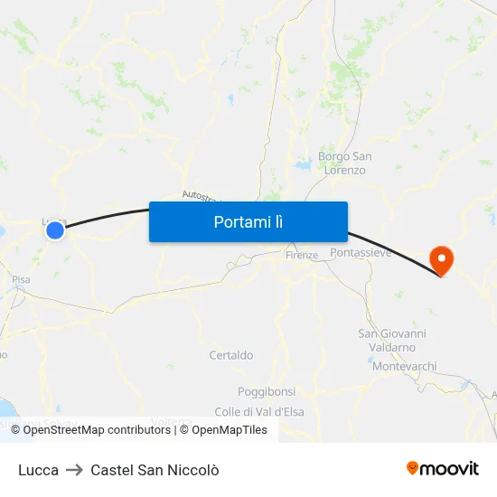 Lucca to Castel San Niccolò map