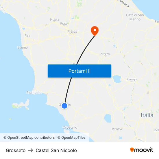 Grosseto to Castel San Niccolò map