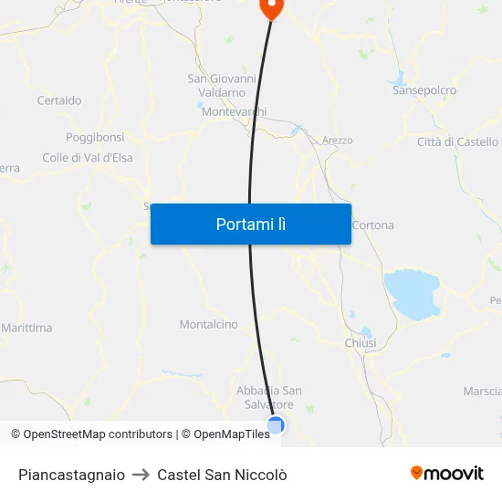 Piancastagnaio to Castel San Niccolò map