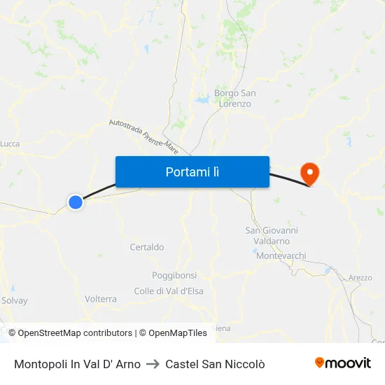 Montopoli In Val D' Arno to Castel San Niccolò map