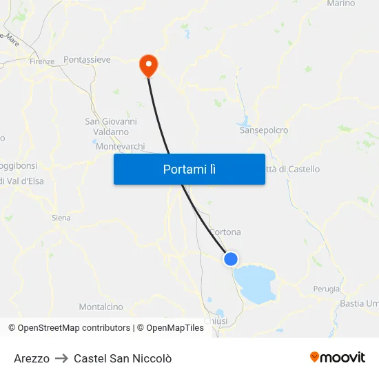 Arezzo to Castel San Niccolò map