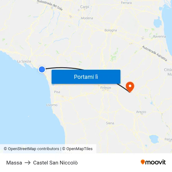 Massa to Castel San Niccolò map