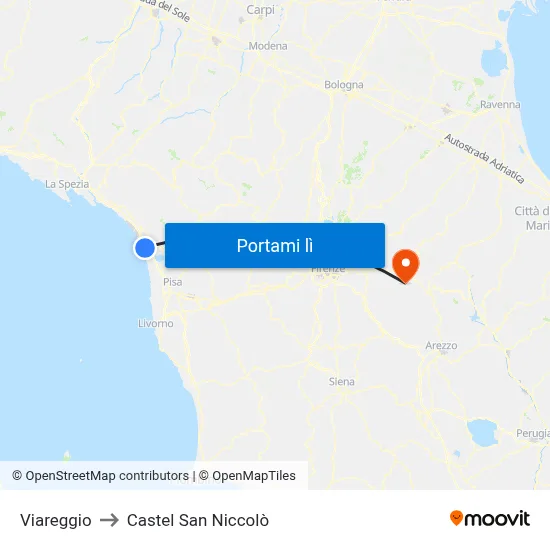 Viareggio to Castel San Niccolò map