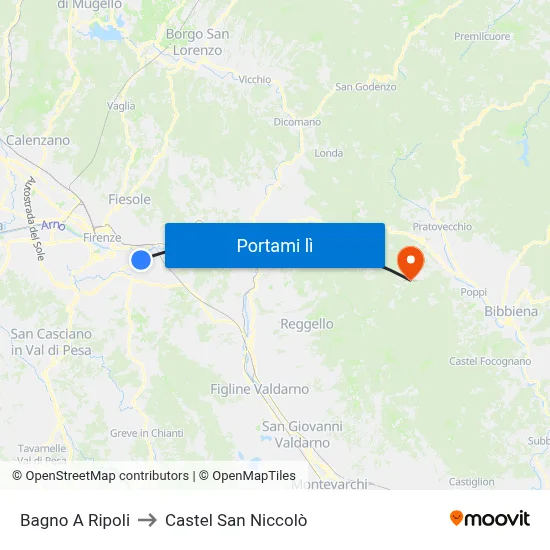 Bagno A Ripoli to Castel San Niccolò map