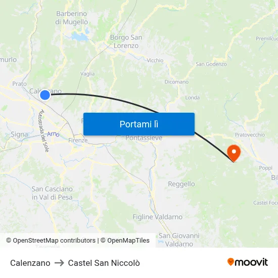 Calenzano to Castel San Niccolò map