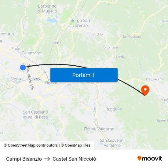 Campi Bisenzio to Castel San Niccolò map