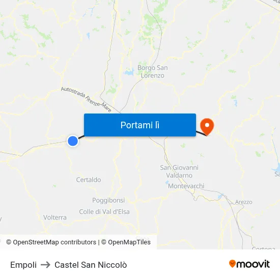 Empoli to Castel San Niccolò map